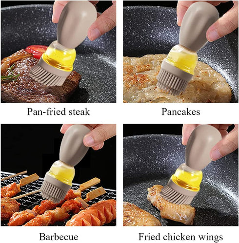 Sunnyac Oil Dispenser Bottle, 2 in 1 Oil Bottle with Silicone Measuring Basting Brush, 6oz Glass Condiment Bottles for Kitchen Cooking, BBQ, Baking, Pancake, Air Fryer, Marinating (Coffee)