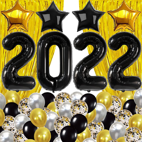 Black and Gold Graduation Decorations 2022 - Black 2022 Balloons, 40 Inch and Fringe Curtain | Class of 2022 Balloons Graduation Party Decorations 2022 | Class of 2022 Decorations, Graduation Balloons