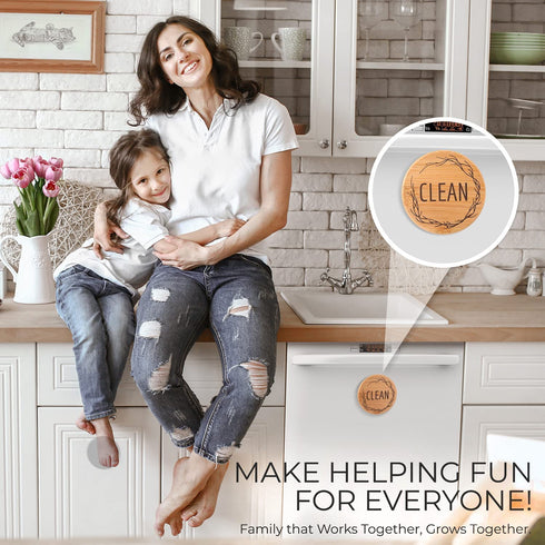 TEYGA Dishwasher Magnet Clean Dirty Sign - New Round Design, Bamboo, Kitchen Dishwasher Magnet Clean Dirty Sign, Available in 5 Colors A Clean Dishes Dirty Dishes Indicator