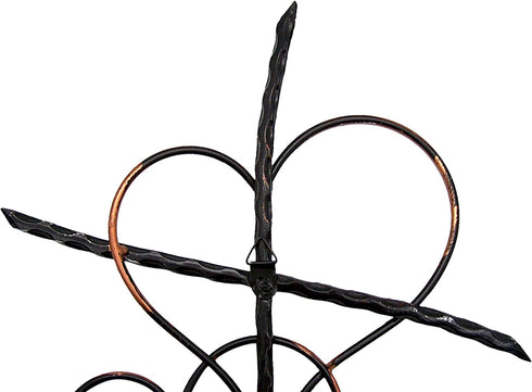 Silver Toned Metal Wall Cross with Two Interwoven Bronze Toned Hearts, 19 1/2 Inches