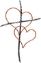 Silver Toned Metal Wall Cross with Two Interwoven Bronze Toned Hearts, 19 1/2 Inches