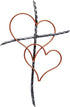 Silver Toned Metal Wall Cross with Two Interwoven Bronze Toned Hearts, 19 1/2 Inches