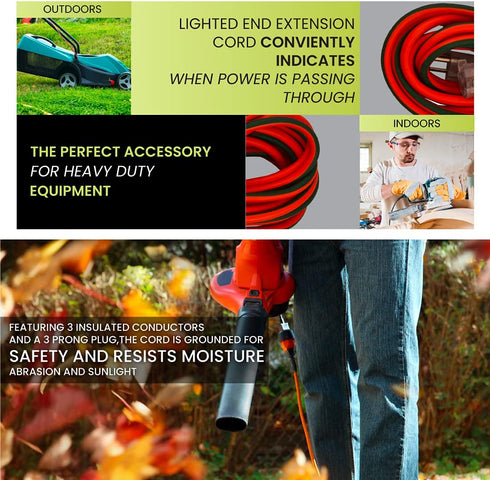 GoGreen Power GG-13725 16/3 25™ SJTW Outdoor Extension Cord, Lighted End, 25 Ft