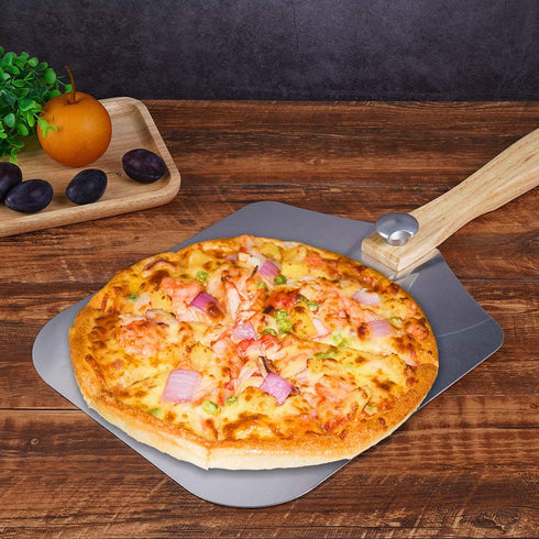 Premium Aluminum Pizza Peel With Foldable Oaken Handle, 12 x 14, Convenient To Store, Good Helper For Baking, Homemade Pizza And Bread