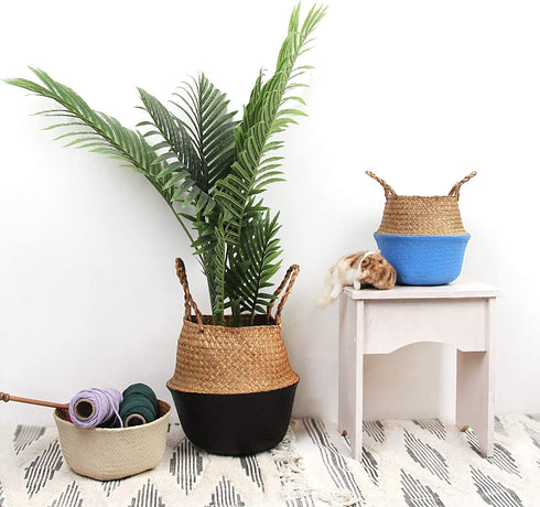 BlueMake Woven Seagrass Belly Basket for Storage Plant Pot Basket and Laundry, Picnic and Grocery Basket (Large, Original)