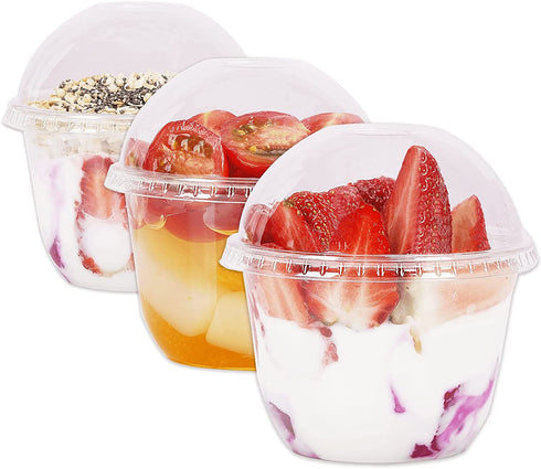10 oz Clear Plastic Cups with Lids - 25 Sets Dessert Cups with Dome Lids (NO HOLE), Crystal PET Parfait Cups with Lids, Disposable Party Cups for Fruit/Ice Cream/Cupcake/Iced Cold Drinks