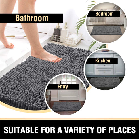 Bathroom Rugs Bath Mats for Bathroom Non Slip Luxury Chenille Bathroom Rug Mat 20x32 Extra Soft and Absorbent Shaggy Rugs Washable Dry Fast Plush Area Carpet Mats for Bath Room, Tub - Grey