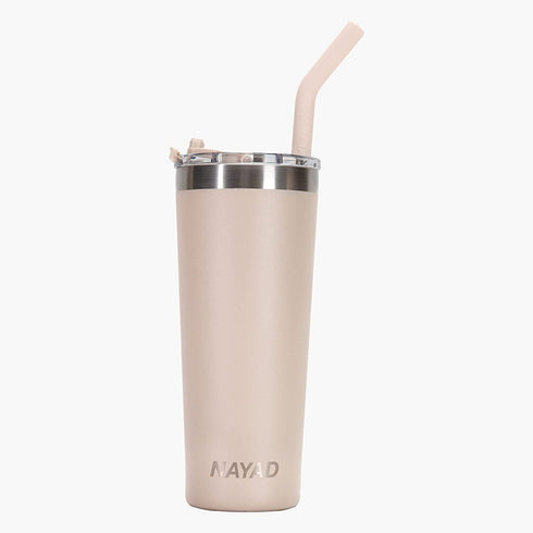Nayad 22 oz Stainless Steel Vacuum Insulated Thermos Tumbler, Automotive Cup Holder Compatible Travel Coffee Mug Water Bottle with Straw and Lid for Iced Cold/Hot Drinks (Sand)