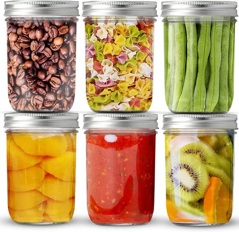 TGJOR Mason Jars 16 OZ with Airtight lid, 6 Pack Canning Mason Jars perfect for Fermenting, Jam, Honey, Wedding Favors and Baby Foods, Freezing and Dishwasher Safe (wide mouth)
