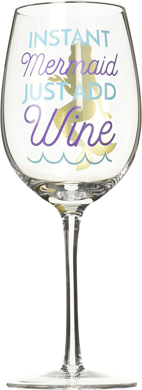 Pavilion Gift Company Girl-Instant Mermaid Just Add Wine-12 oz 12 oz Crystal Wine Glass, Teal