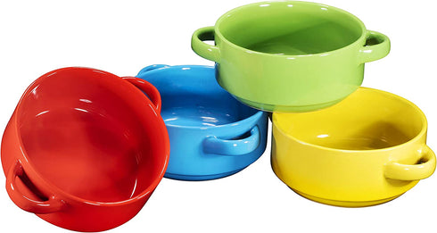 Porcelain 19 Oz. Soup Bowls With Handles - Oven Safe Bowls For French Onion Soup, Multi-Color Oven Soup Bowls, Set Of 4