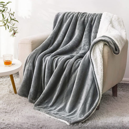 BEDELITE Sherpa Fleece Blanket Grey Throw Blanket for Couch & Bed- 480GSM Thick Warm Winter Blankets, Super Soft & Cozy Fuzzy Blanket (50" X 60")