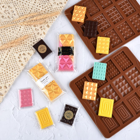 4 Pcs Break Apart Candy Molds Silicone Shapes Mini Chocolate Bar Silicone Molds Set, Small Molds for Wax Melts (A+B)