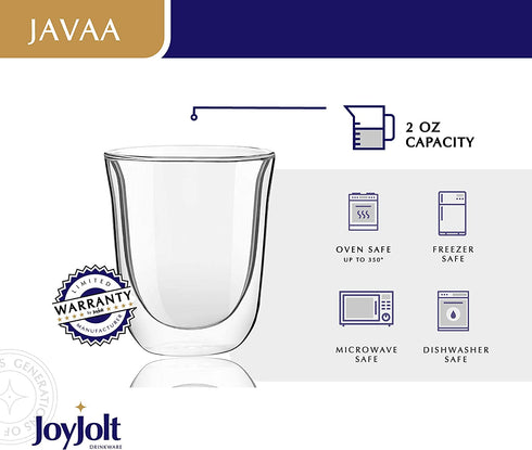 JoyJolt Javaah Double Walled Espresso Glasses Espresso Cups (Set of 4)- 2-Ounces