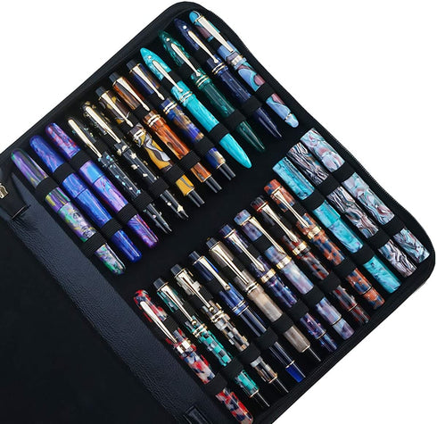 Large Capacity Fountain Pen Case PU Leather Black Color 48 Slots pen pouch bag