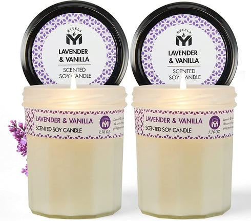Scented Candle Gifts for Women, Lavender & Vanilla Soy Candle for Home Scented and Home D©cor in Kitchen,Bathroom, Spa,2 Pack Holiday Candles for Christmas, Mother Day, Birthday