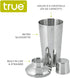 True Retro Cocktail Shaker, 34 Oz Shaker with Jigger Cap & Strainer, Stainless Steel