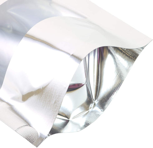 QQ Studio 100 Shiny Colored Aluminum Mylar Foil Clear Window Reclosable QuickQlick Stand-Up Bags (4.25" x 6.25", Silver)