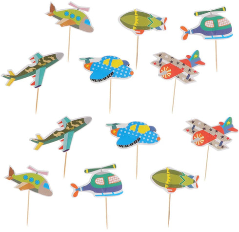 Amosfun 36pcs Kids Cake Toppers Cartoon Airplane Cake Toppers Airplane Cupcake Toppers Creative Cake Picks Dessert Toppers Party Supplies Kids Birthday Favors