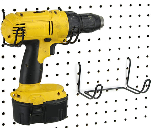 Pegboard Drill Holder, 2 Pack - Black, Steel - Hooks to Any Peg Board - Pegboard Organization Accessory - Add to Pegboard in Your Tool Shed, Garage, or Workbench