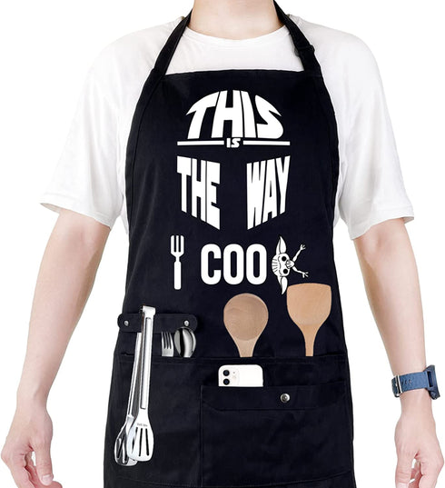 Funny Cooking Chef Apron with Pockets BBQ Kitchen Work Aprons Birthday Dad Creative Gifts