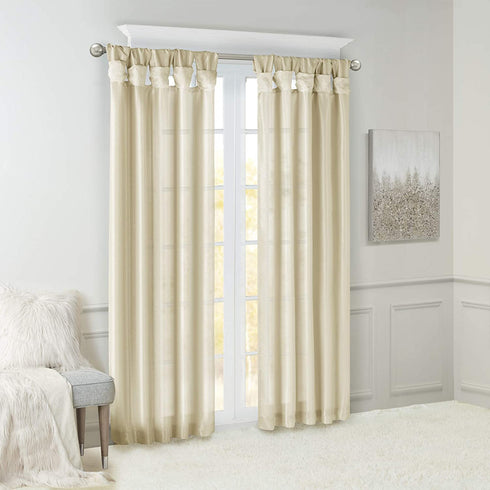 Madison Park Emilia Faux Silk Single Curtain with Privacy Lining, DIY Twist Tab Top, Window Drape for Living Room, Bedroom and Dorm, 50x84, Champagne