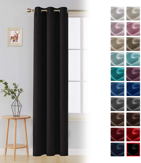 Deconovo Solid Room Darkening Thermal Insulated Blackout Grommet Window Curtain Living Room, Black, 42x95 Inch, 1 Panel