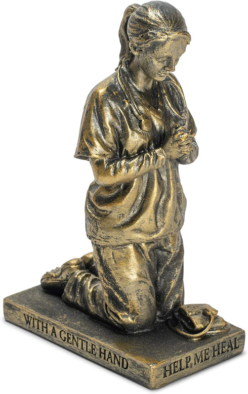 Dicksons Help Me Heal Praying Nurse 5 inch Gold Resin Stone Table Top Figurine