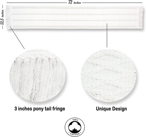 Blue Swan Table Runners 72 inches Long Coffee Table Runner, Woven Boho Table Runner for Dinning Table Decor, Macrame Table Runner for Farmhouse Table Decor, (Off-White/Light Brown, 12.5 x 72 inch)