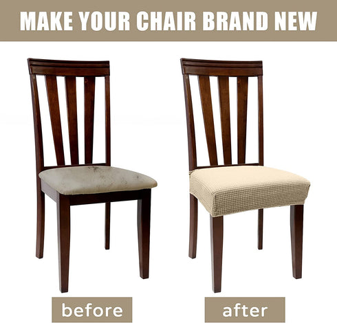4 Pieces Chair Seat Covers Chair Slipcovers Dining Chair Covers Elastic Seat Protector Soft Stretch Slipcovers Removable Chair Protector Cover for Kitchen Dining Room Wedding (Beige)