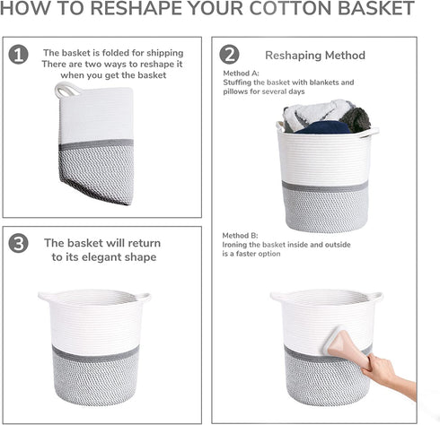 INDRESSME Large Cotton Rope Basket 14.2'' x 13.4'' x 16.2'' Baby Laundry Toy Basket Storage Kids Tall Woven Basket Blanket Nursery Hamper Bin