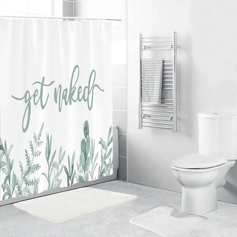 Zengmei 70x70 inches Get Naked Shower Curtain Set Funny Quote Durable Waterproof Polyester Shower Curtain Bathroom Bath Decor Cloth Fabric + 12 Hooks(Green)