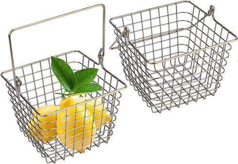 Yarlung 2 Pack Wire Storage Baskets, Small Hanging Metal Baskets Tote Farmhouse Decor Bin Organizer for Bathroom, Kitchen, Laundry Room, Removable Handle, Square, Bronze