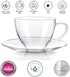 Teabloom Royal Teacup and Saucer Set 2-Pack Standard Teacup Size 6 OZ/ 180 ML Capacity Crystal Clear Classic Design Premium, Healthful Borosilicate Glass Durable and Heat Resistant