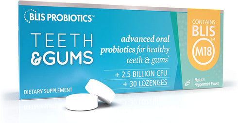 BLIS Teeth & Gums Oral Probiotics for Mouth - Most Potent BLIS M18 Formula Available, 2.5 Billion CFU - Mouth Probiotic for Tooth and Gum Health, Adults and Kids - Sugar-Free Lozenges, 30 Day Supply