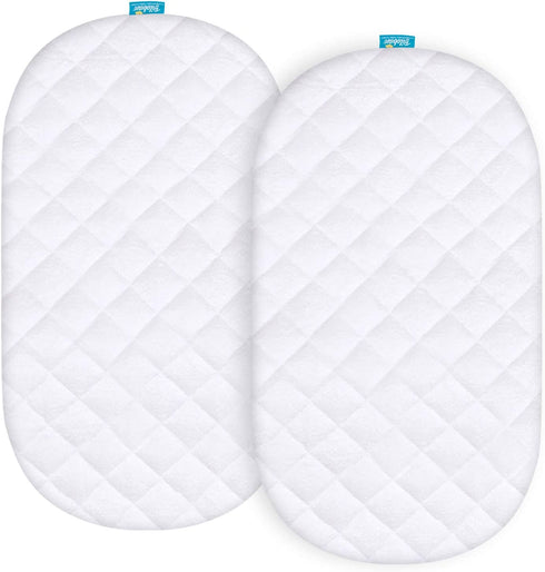 Waterproof Mattress Protector, Quilted Mattress Cover for Moses Basket Mattress, 2 Pack, Ultra Soft Bamboo Sleep Surface, White