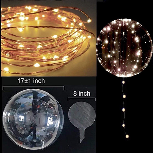 DANIDEER Led BoBo Balloons, 18 Inch 10 PCS Transparent Helium Balloons with STRING LIGHTS 3 Levels Flashing with Batteries included, Light up Bubble Balloons for Birthday, Wedding, Christmas and Party Decoration (Warm White Flashing)