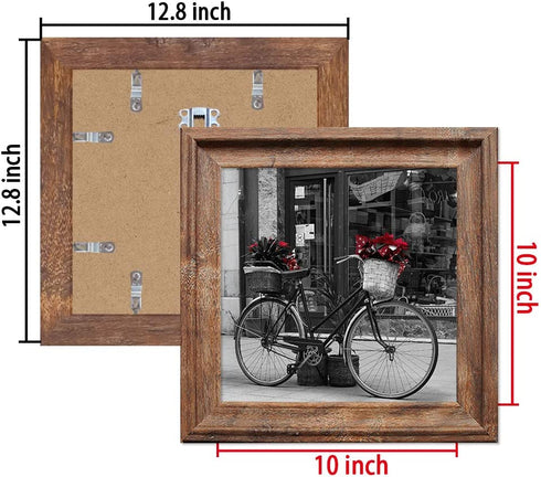 10x10 Frame Wood Set of Two, Rustic Square Frame for Wall Mount & Tabletop 10 by 10 Frame Mounting Hardware Included