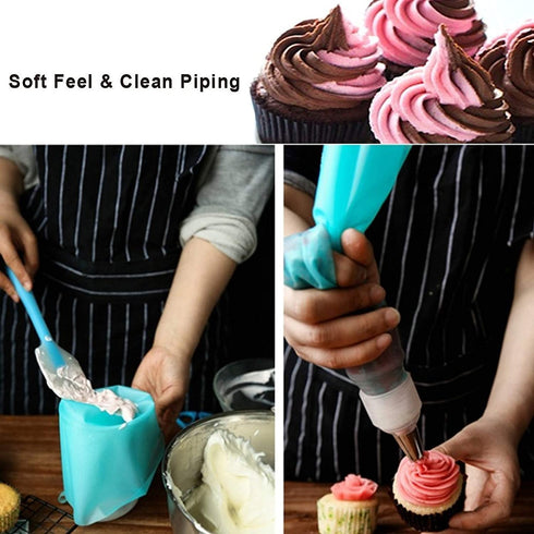 Weetiee Silicone Pastry Bags, 3 Sizes Reusable Icing Piping Bags Baking Cookie Cake Decorating Bags (12+14+16)- 6 Pack - Bonus 6 Icing Couplers Fit Wilton Standard Size Tips Supplies