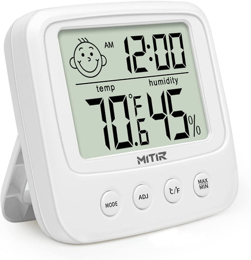 MITIR Digital Hygrometer Indoor Thermometer for Home, Humidity Meter, Room Thermometer Indoor Humidity Sensor with Clock, Humidity Gauge with Temperature and Humidity Monitor, Hygrometer Thermometer