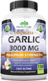 Odorless Pure Garlic 3000 mg per Serving Maximum Strength 150 Soft gels Promotes Healthy Cholesterol Levels Immune System Support