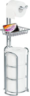 Toilet Paper Holder Stand with Reserve and Dispenser for 4 Mega Rolls, Bathroom Freestanding Toilet Tissue Paper Roll Storage with Cell Phone Shelf, Chrome
