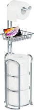 Toilet Paper Holder Stand with Reserve and Dispenser for 4 Mega Rolls, Bathroom Freestanding Toilet Tissue Paper Roll Storage with Cell Phone Shelf, Chrome