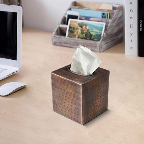 Monarch Abode Monarch Copper Finish Hand Hammered Metal Tissue Box Cover