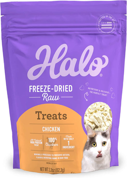 Halo Freeze Dried Raw Cat Treats, Chicken Recipe, Cat Treats Pouch, All Life Stages, 2.2-OZ Pouch