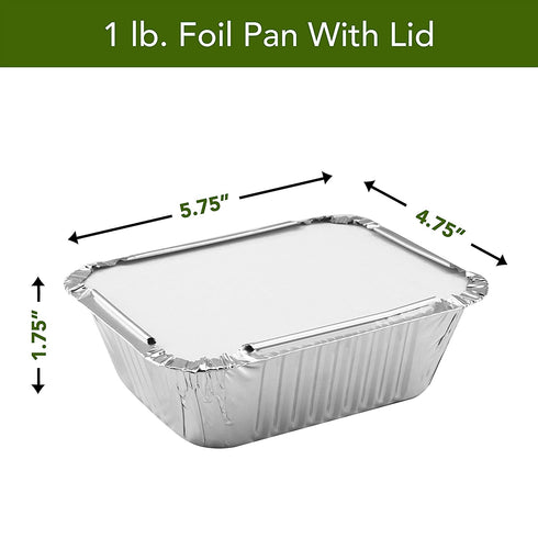 NYHI 50-Pack Extra Small Disposable Aluminum Oblong Foil Pans with Lid Covers Recyclable Tin Food Storage Tray for Cooking, Baking, Meal Prep, Takeout - 1 lb-5.75'' x 4.75'' x 1.75"