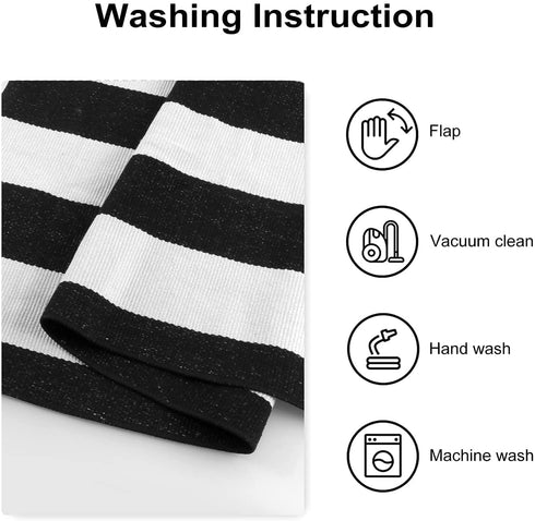 Seavish Black and White Striped Rug, 23.6" x 51.2" Indoor Outdoor Door Mat Welcome Mats for Front Door Layering Rug Front Porch Mat Rug Handmade Woven Rug Runner Farmhouse Rug Washable Throw Rugs