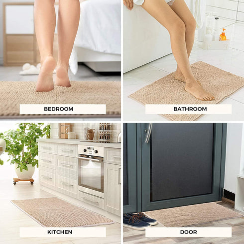Delxo Chenille Door mat, 24"X 36" Extra Soft and Absorbent Mat ,Machine Wash and Dry Able,Low-Profile Rug Doormats Pet Mat for Entry, Front Door,Back Door,Entrance,Mud Room , High Traffic Areas,Beige