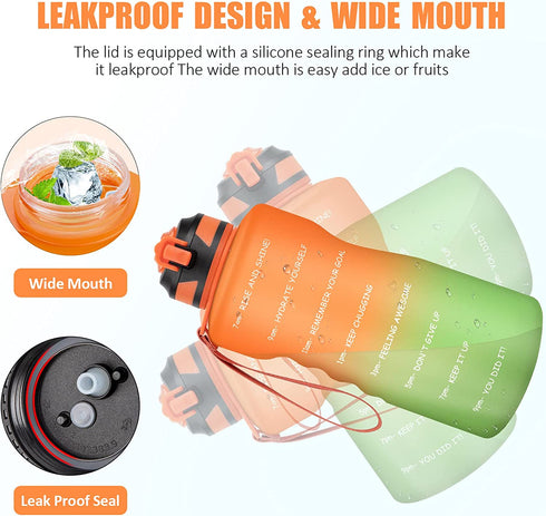 Gusgopo Large Half Gallon/64oz Motivational Water Bottle with Time Marker & Straw, Leakproof Tritan BPA Free Water Jug, Ensure You Drink Enough Water Daily for Fitness,Gym and Outdoor Sports