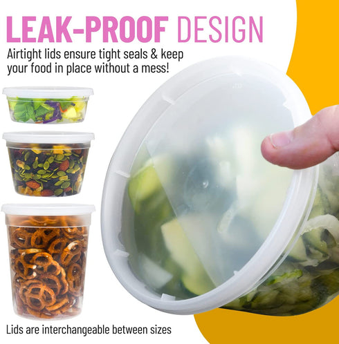 24-Pack Plastic Deli Containers with Airtight Lids, 16oz - Disposable Food Storage Containers for Meal Prep, Takeout, Restaurant, and More - Multipurpose Clear Plastic Containers - Microwaveable